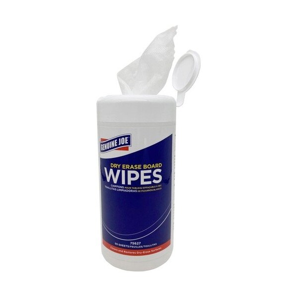 Genuine Joe Board Wipes, Dry-Erase, Low-Odor, 5.9inx8.25in, 50 Wipes/Tub, WE GJO75627 - main